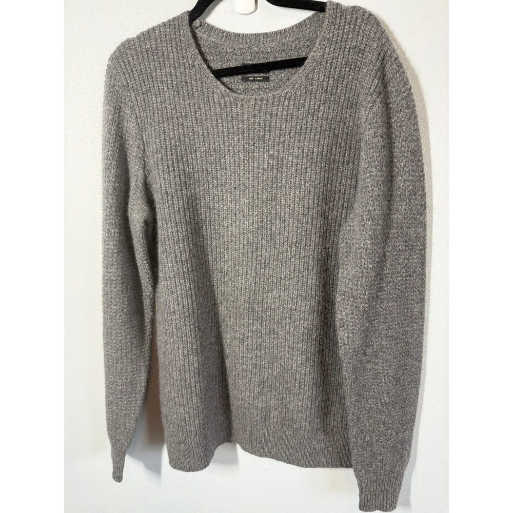 All Saints Mens Wrecked Crew Ribbed Knit Sweater Size Large Gray Wool Blend